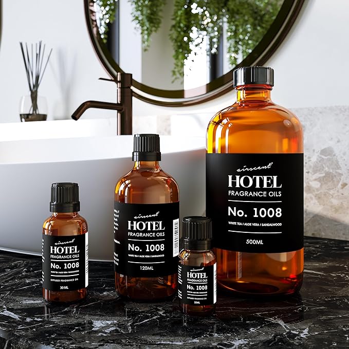 AirScent Hotel Diffuser Oil No. 1008 - White Tea, Aloe Vera & Sandalwood - Hotel Scent Dupe - Premium Fragrance Oil for Ultrasonic and Waterless Diffusers and Crafting - 30 mL, 1 fl oz Bottle