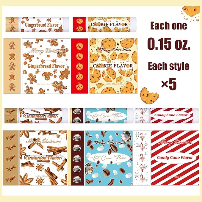 10pcs Christmas Peppermint Flavor Lip Balms Gift Bulk Candy Gingebread Hot Cocoa Cookie Cinnamon Flavor Lip Balm Favor Christmas Party Gift Stocking Stuffer for Coworker Staff Employee (Cute)