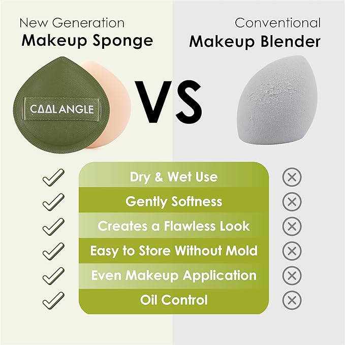 5Pcs Makeup Sponge For Foundation Concealer And Powder, Latex Free Blender Sponge For Natural And Easy Makeup Soft Long-lasting And Beginner-friendly, Green, Medium