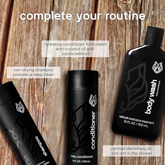 Black Wolf Moisturizing Body Wash & Charcoal Face Wash Set for Men - Daily Grooming & Hygiene Essentials for Mens Skin Care