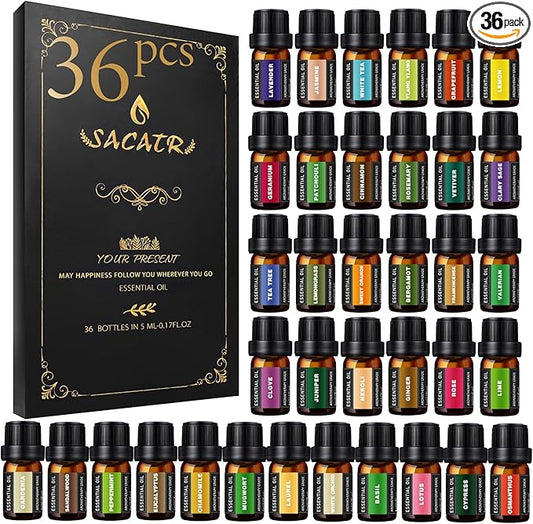 Essential Oils Set - Perfect for Massage,Diffuser, Humidifier, Massage, DIY Candle and Soap Making（36x5 ML）