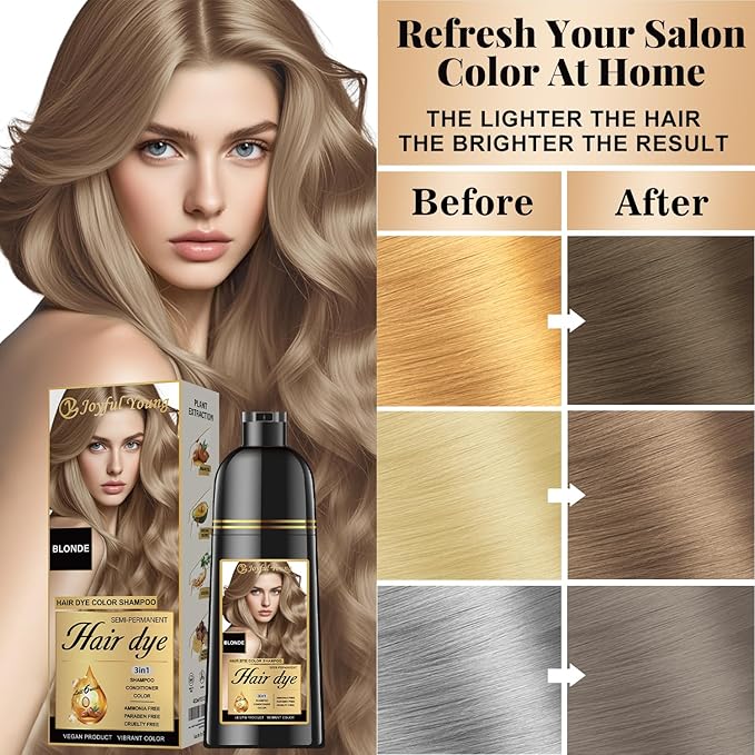 Natural Hair Dye Shampoo 3 IN 1, Hair Color for Gray Hair Coverage, Hair Coloring Shampoo for Women, Color Shampoo Beard Dye for Men, Vegan Ammonia Free Hair Shampoo (MEDIUM BLONDE)