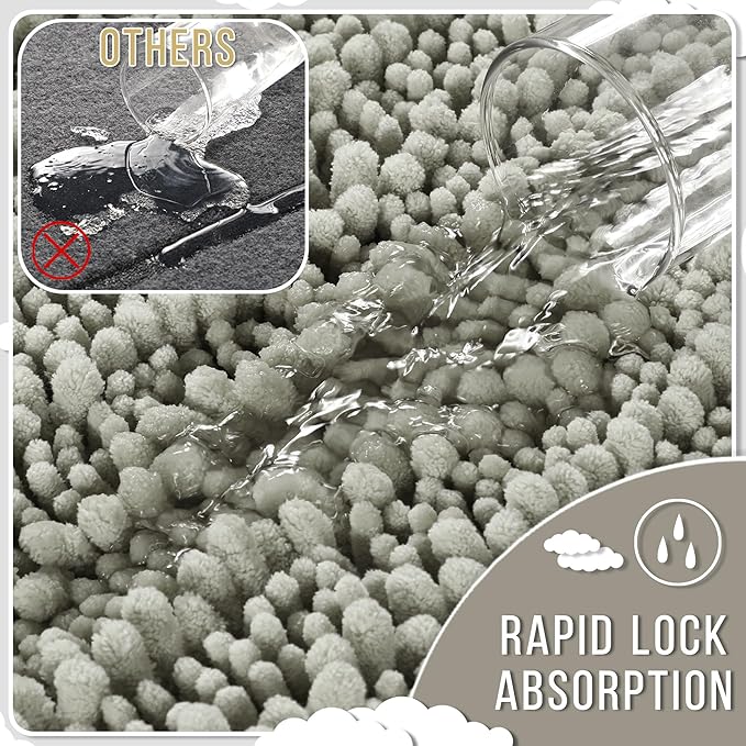 Yimobra Bathroom Rugs Non Slip Washable 32x20 Inch - Ultra Soft Absorbent Chenille Bath Mat, Quick Dry Shaggy Floor Carpet for Tub Shower, Sand Home Decor Accessories