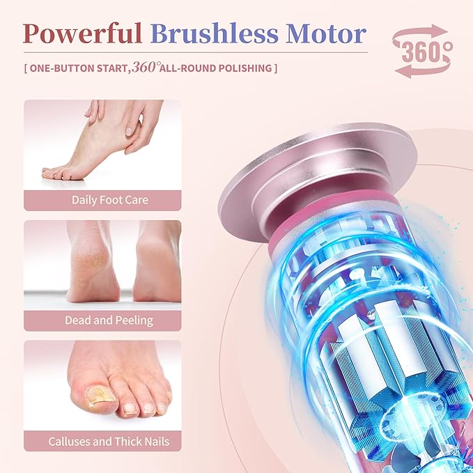 Electric Foot Callus Remover with 60 Sandpaper Discs, Durable Aluminum Adjustable Speed Foot Sander for Cracked, Rough Skin and Calluses, Ergonomic Design – Cherry Blossom
