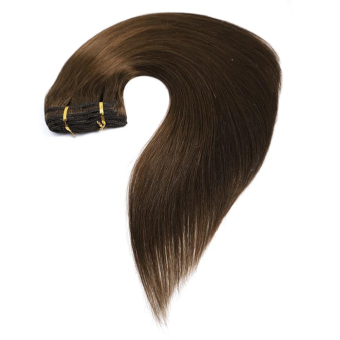 22" Clip in Human Hair Extensions Full Head 200g 10 Pieces 22 Clips Chocolate Brown Double Weft Brazilian Real Remy Hair Extensions Thick Straight (22" 200g,4#)