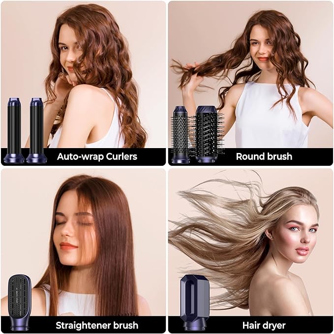 6 in 1 Hair Dryer Brush, Upgrade Detachable Blow Dryer Brush Air Styler Wrap Air Curler, Curly Twist Hot Curling Iron, Negative Ion Blow Dryer Hot Styler, Travel Hair Styling Tool