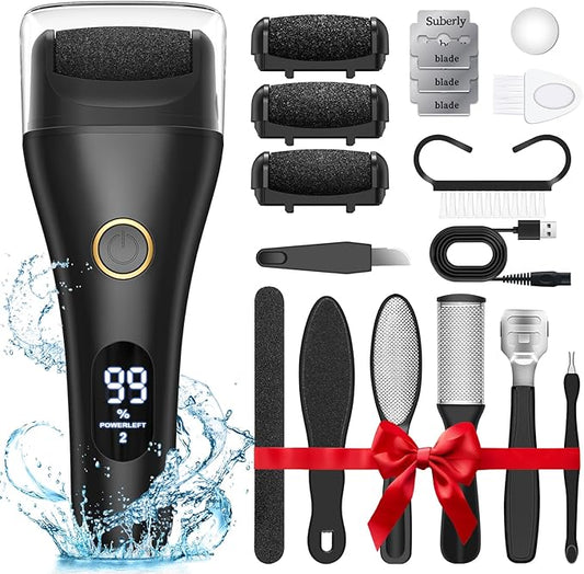 Electric Foot File - Callus Remover for Feet, Adjustable 3 Speed Foot Callus Remover with 16 in 1 Pedicure Tools Professional Foot Care, to Remove Dead Skin and Calluses Hard Skin Dry Cracks (Black)
