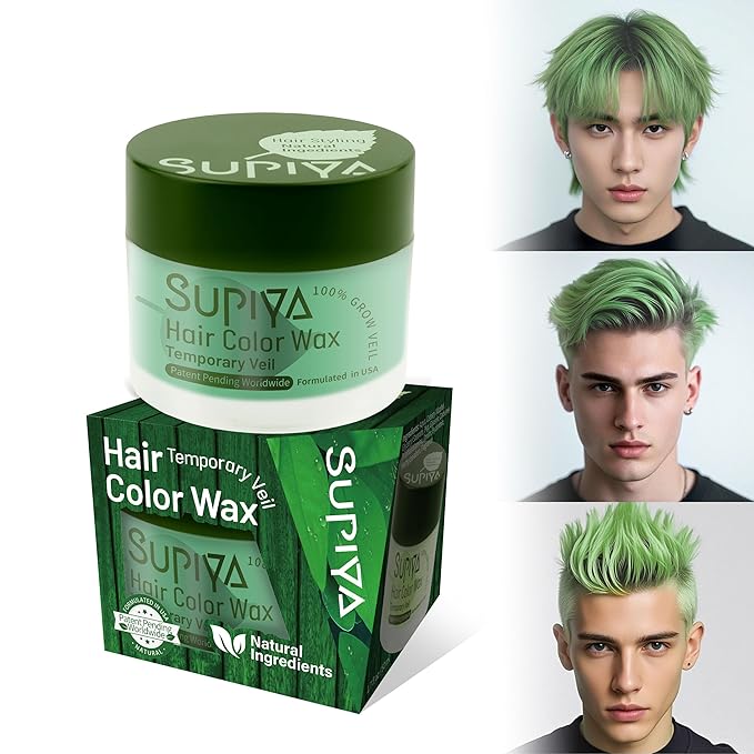 Temporary Hair Styling Color Wax, Green Blue Purple Red Hair Dye Color Wax Washable Natural Instant Hair Coloring Cream for DIY Hairstyle for Kids Men Women(Green#18)