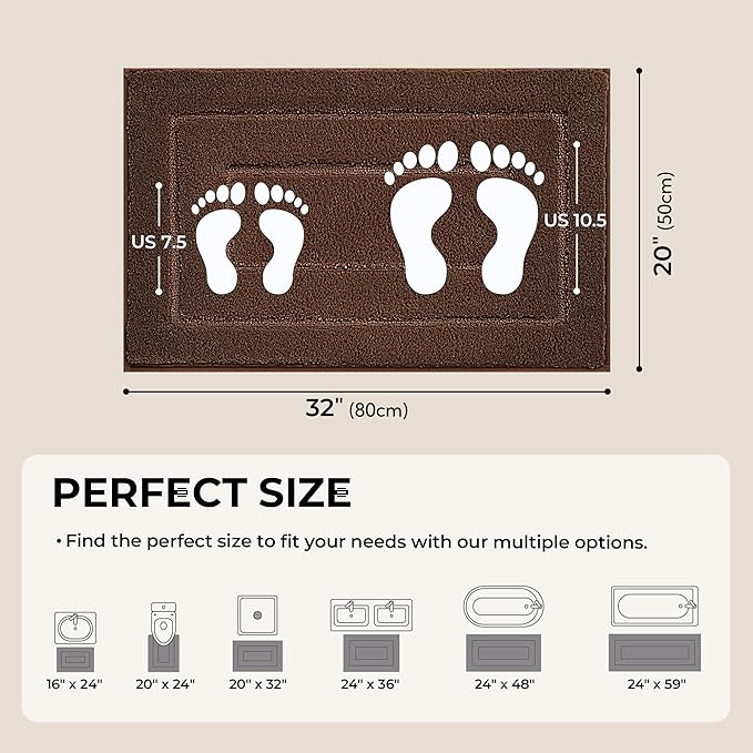 GRANNY SAYS Bathroom Rugs Non Slip 32" x 20", Bath Mats for Bathroom, Super Soft and Water Absorbent, Microfiber Washable Bath Rugs for Floor, Tub and Shower, Brown