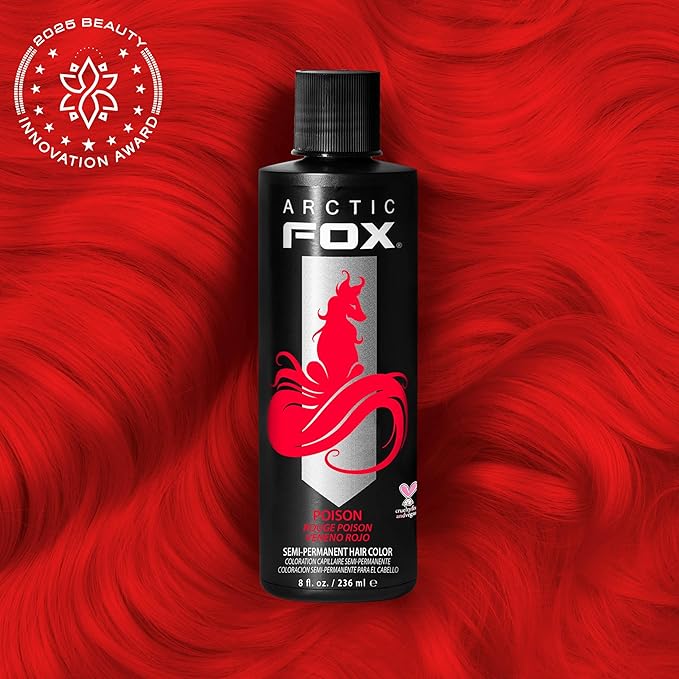 Arctic Fox Semi-Permanent Hair Dye, Vegan & Cruelty-Free, Vibrant Red Color, Ammonia-Free, Peroxide-Free, Conditioning Formula, For All Hair Types, Poison, 8 Fl Oz (Pack of 2)