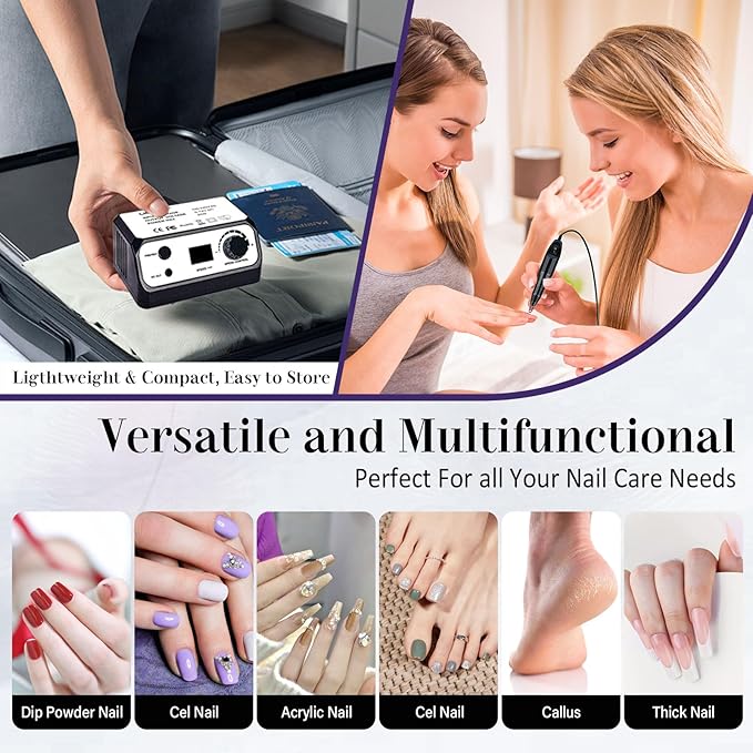 Nail Drill 35000RPM Electric Nail File Professional Dril Nails with 100pcs Sanding Bands and Nail Drill Bits for Acrylic, Gel Nail Manicure & Pedicure