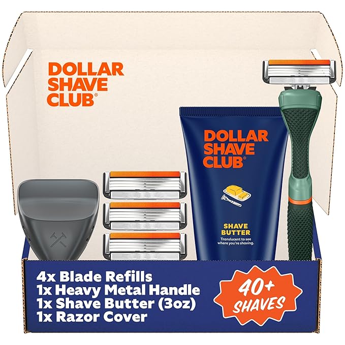 Dollar Shave Club | The Member Exclusive Shave Set | 4 Swift Rinse Refill Cartridges, 1 Handle (Green), 1 Shave Butter 3 ounce, 1 Razor Cover, Razors for Men