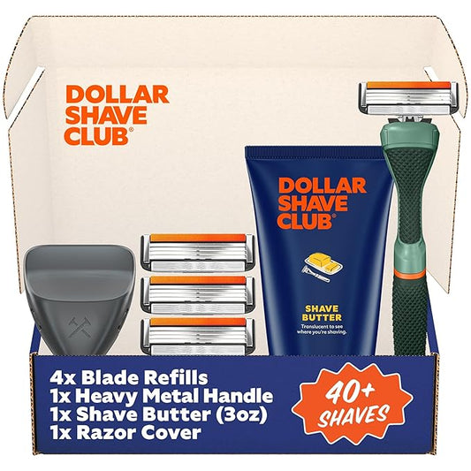 Dollar Shave Club | The Member Exclusive Shave Set | 4 Swift Rinse Refill Cartridges, 1 Handle (Green), 1 Shave Butter 3 ounce, 1 Razor Cover, Razors for Men