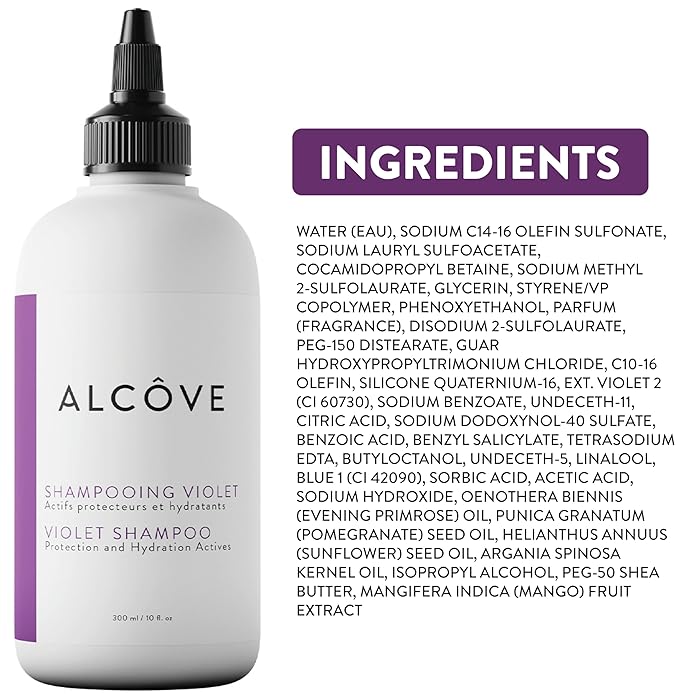 Alcôve - Violet Shampoo - Evening Primrose Oil, Mango Extract, and Argan Oil - Sulfate-Free - Blonde Hair - Colored Hair - Neutralize Yellow Tones - Refresh Highlights - Color-Safe -10oz