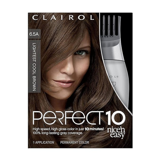 Clairol Nice‘n Easy Perfect 10 Permanent Hair Dye, 6.5A Lightest Cool Brown Hair Color, Pack of 1