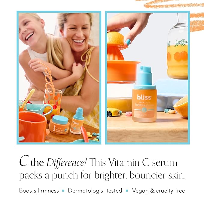Bliss Vitamin C + Tri-Peptide Bright Idea Serum – 15% Brightening + Barrier Boost Complex for Radiant, Firm Skin – Anti-Aging Face Serum Boosts Collagen & Elasticity - 1 fl oz