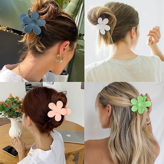 12 Pieces Flower Hair Clips for Women, Girls - Large Jaw Clips with Strong Hold for Thick & Thin Hair, 12 Matte Morandi Colors