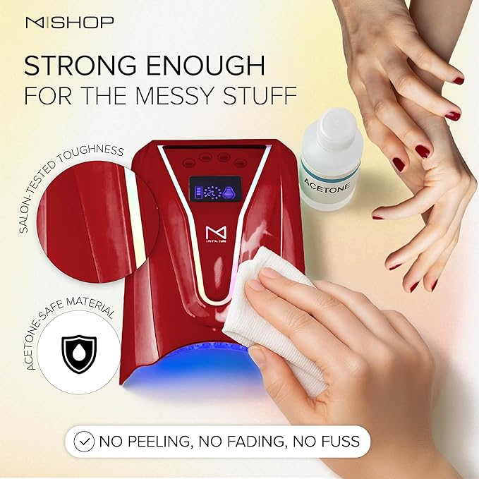 M - Crystal Cure 128W UV Nail Lamp - Fast Curing Nail Light with 45 Powerful 365nm+405nm LEDs - Cordless, Rechargeable, Auto Sensor - UV Light for Gel Nails for Manicures & Pedicures (Red)