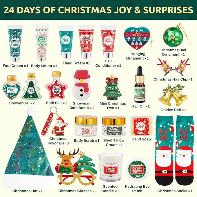 Advent Calendar 2025 – Skincare Gift Set for Women, 24 Day Christmas Gifts, Holiday Beauty Gift Box, Spa Gift Basket for Mom & Teen Girls