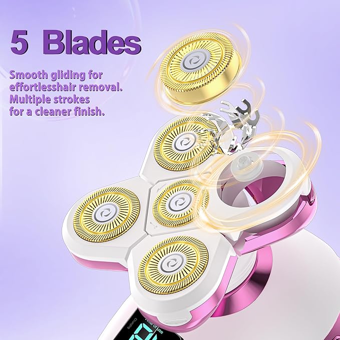 Electric Razors for Women Legs:5D Magnetic Detachable Head Flawless Razor-IPX7 Waterproof Wet Dry Cordless Trimmer-USB Rechargeable Travel Kit