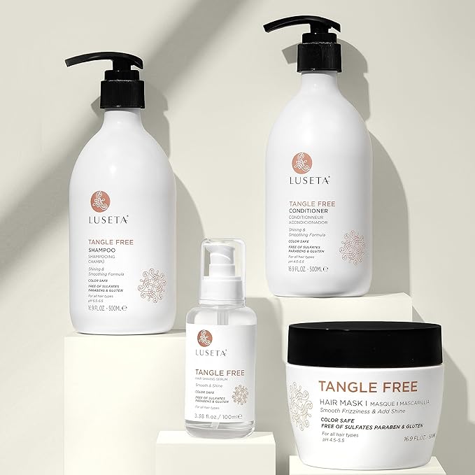Luseta Tangle Free Routine Shampoo & Conditioner Set for Women and Men Sulfate Free Shampoo and Conditioner for Detangling with Keratin and Argan Oil, Color Safe for Curly and Wavy Hair 2 x 16.9oz