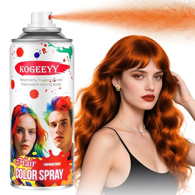Christmas Orange Hair Spray Temporary Hair Color Spray for Kids Women Men, Washable Temporary Orange Hair Dye Hair Paint Wax, Hair Color Wax for Halloween Cosplay Festival Party Costume Makeup,4.06 oz