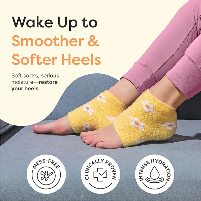 ZenToes Moisturizing Socks for Cracked Heel Treatment, Vitamin E, Olive Oil and Jojoba Oil Heel Socks, Stocking Stuffers for Women, Spa Self Care Gifts for Women (Yellow & White Daisies, Regular)