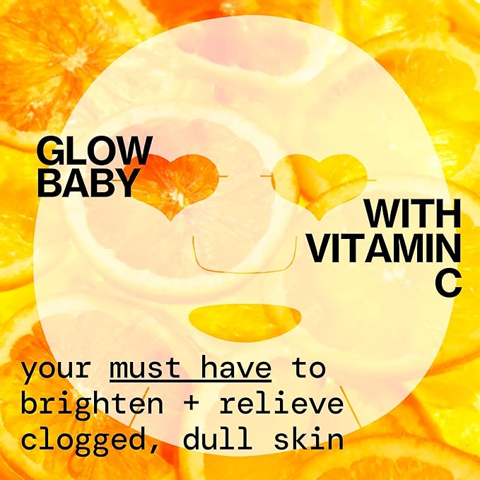 Pacifica Glow Baby Brightening Vitamin C Face Mask 4-Pack – Hydrating Serum-Soaked Sheet Mask for Glowing Skin, Fights Dullness & Dark Spots, Infused with Aloe & Kelp, 100% Vegan & Cruelty-Free