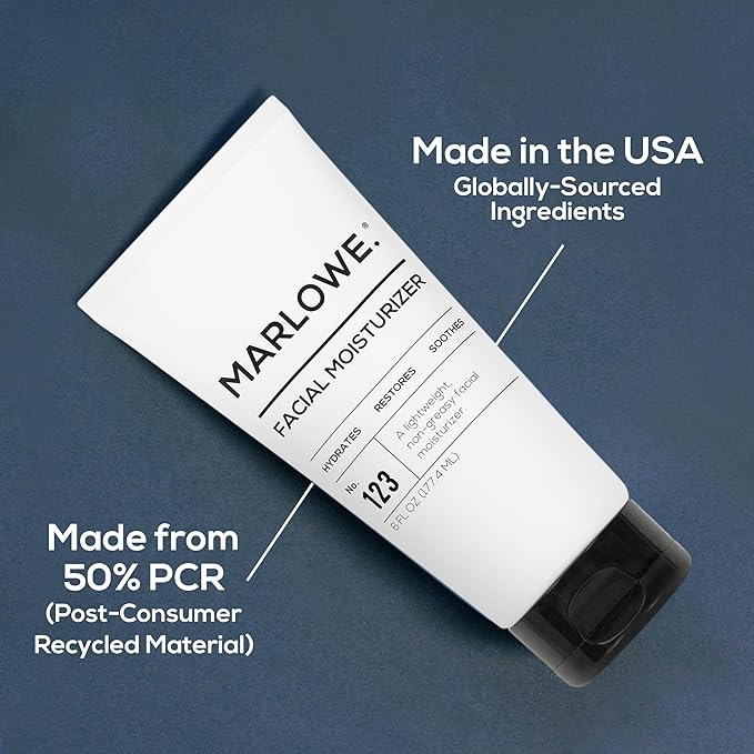 MARLOWE. No. 123 Facial Moisturizer 6 oz, Daily Face Lotion with Aloe Vera & Green Tea Extract, Hydrates, Nourishes, Restores & Soothes, Lightweight, Non-Greasy, Fresh Aloe Citron Scent