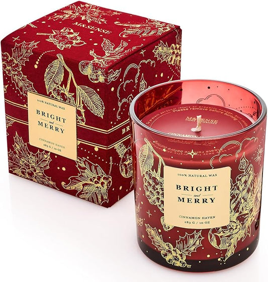 M&SENSE Holiday Scented Candle Gift for Women and Men - Cinnamon Scent, 10 oz Soy Wax, Birthday,Holiday,Christmas,New Year Gift