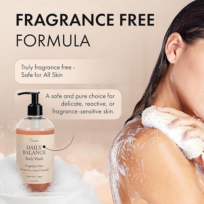 Daily Balance Body Wash – Natural Fragrance Free Cleanser – Plant-Based Hydrating Shower Gel with Oatmeal, Aloe & Chamomile – Vegan, pH Balanced, Sulfate-Free Clean Beauty Care. 12 Fl Oz (355 ML)