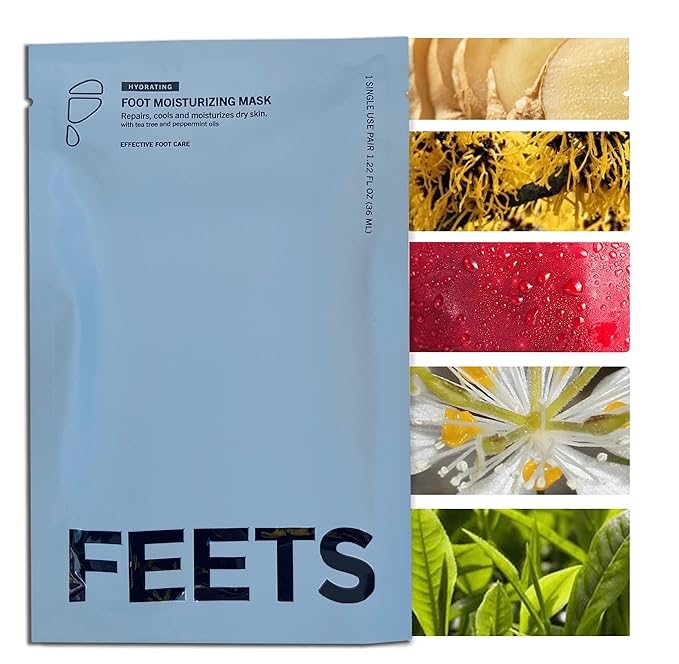 FEETS Hydrating Foot Mask with Tea Tree and Peppermint (3-Pack) | Perfect for Men and Women | Deeply Moisturizes Full Foot and Heel | Ultra Hydrating | Soften Calluses, Nourish Heels, and Cool Feel