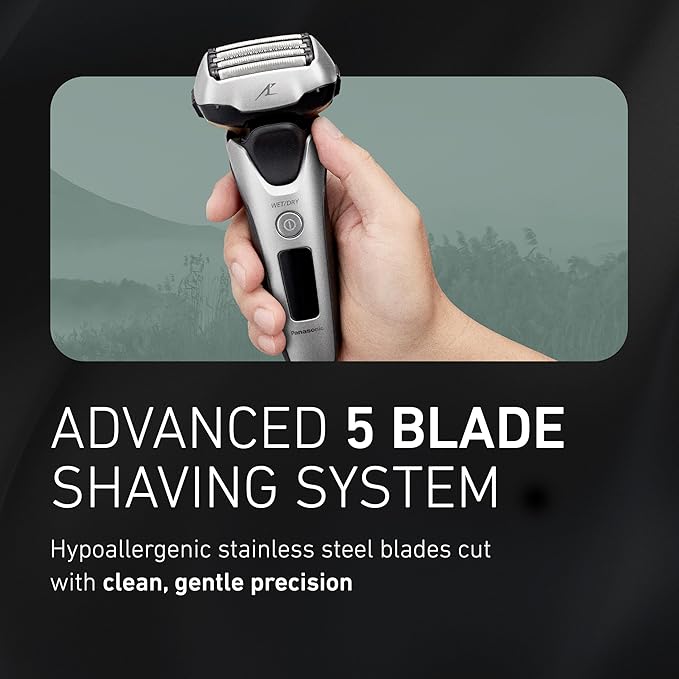 Panasonic ARC5 Electric Razor for Men with Pop-up Trimmer, Wet Dry 5-Blade Electric Shaver with Intelligent Shave Sensor and 16D Flexible Pivoting Head - ES-ALV6HS (Silver)