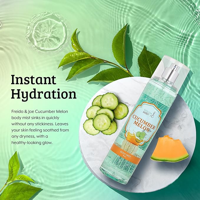 Cucumber Melon Fine Fragrance Body, Womens Perfume Fragrance Body Mist & Sprays, Women's Refreshing Scented Gifts & Presents 8 oz Fine Mist Spray Bottle