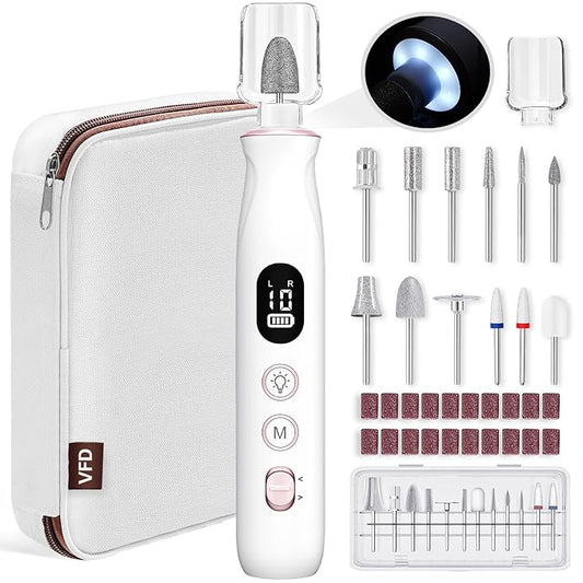 Electric Nail Drill, Cordless 2000 mAh Rechargeable Portable Nail File 12 in 1 Kit for Thick Toenails, 10 Speeds Nail Dril Machine Professional Manicure Pedicure for Hand Natural Nails Care (White)