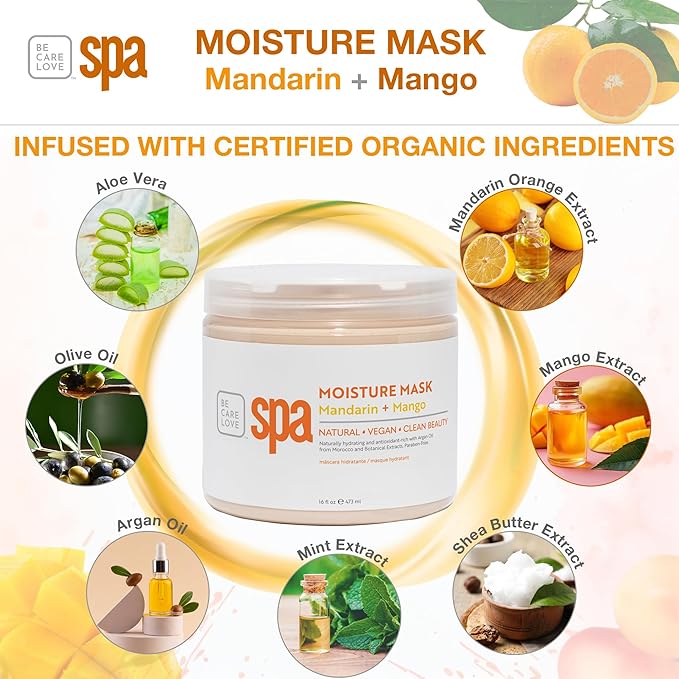 BCL SPA Organic Mandarin and Mango moisture mask for hands, foot mask, and body mask skin care spa treatment, home or professional use with argan oil, olive oil, aloe vera, cucumber, and kelp 16 fl oz