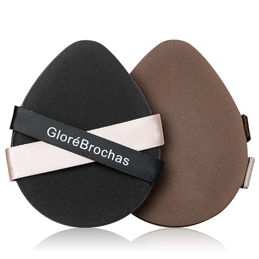 Makeup Sponge Set, GloréBrochas 2PCS Micro Porous Low Absorption Foundation Sponges, Latex-Free PU Cushion Puff, 3.2inches Soft Dual-Sided Powder Puff for Face Powder, Black&Brown
