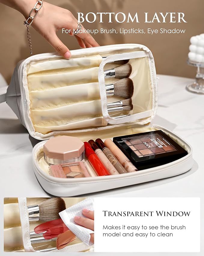 Teen Girl Gifts Trendy Stuff, Initial Large Makeup Bag, Bride To Be Gifts, Double Layer Cosmetic Bag, Waterproof PU Travel Toiletry Bag for Bachelorette Wedding Bridal, Bride Gifts