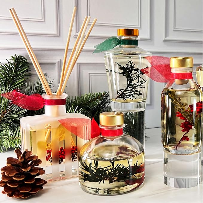LOVSPA Reed Diffuser Set, Joy Winterberry Spruce Scented Oil Diffuser with Sticks, Home Fragrance Accessories for Bathroom Shelf Decor, Aroma Diffusers for Home or Office Desk, USA Made