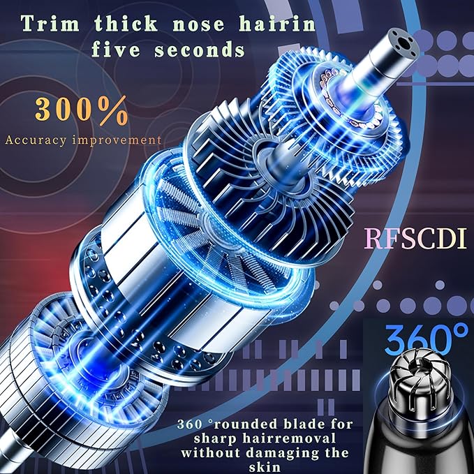 5-in-1 Rechargeable Nose & Ear Hair Trimmer - IPX7 Waterproof Dual Edge Grooming Kit for Men & Women, Perfect for Hair Removal of Nose, Eyebrows, Beard, Bikini, and Facial Hair (Black)