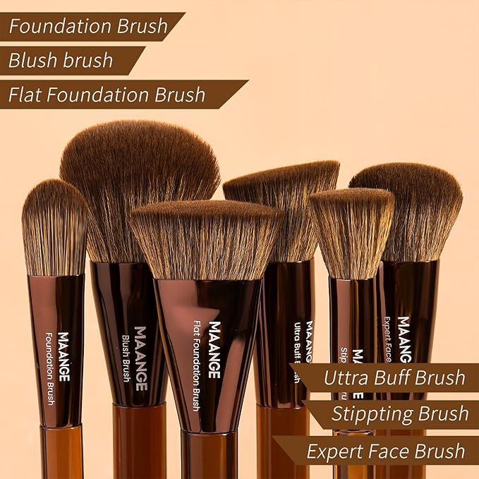 MAANGE 20 PCS Makeup Brushes with Case Professional Makeup Brush Set Premium Synthetic Face Kabuki Foundation Brush Kit (Coffee)