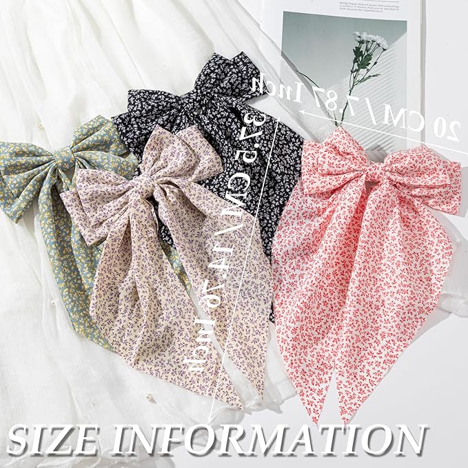 4 PCS Premium Hair Bows Claw Clips for Women & Girls in Black - Satin Non-Slip Bow-knot Hair Clips for Thick or Thin Hair, Big Bows