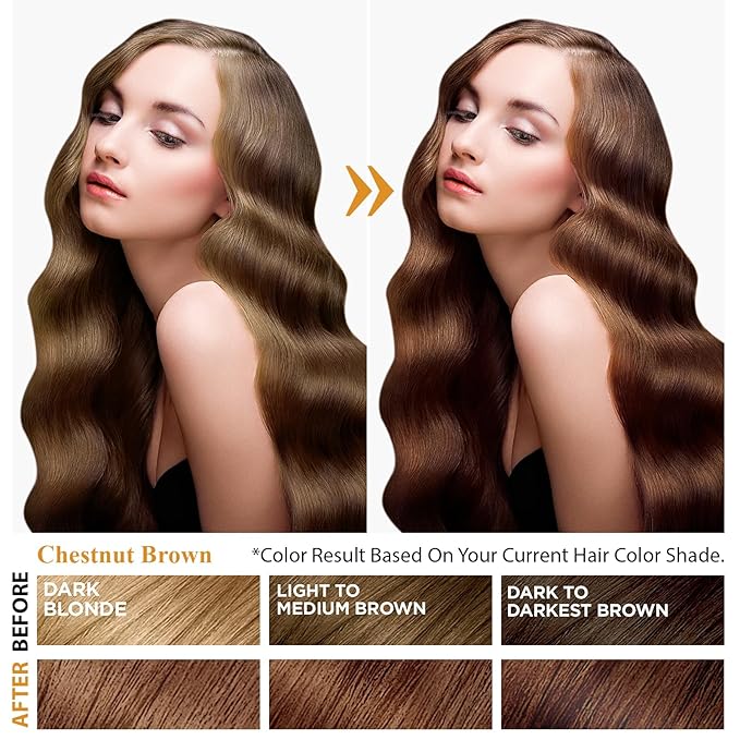 Chestnut Brown Hair Dye Shampoo for Women & Men - 3-in-1 Coloring, Conditioning & Gray Coverage, Instant Color Shampoo Hair Dye, Gentle Covers Gray Hair in Minutes, Color Treated Hair, 16.9 Fl Oz