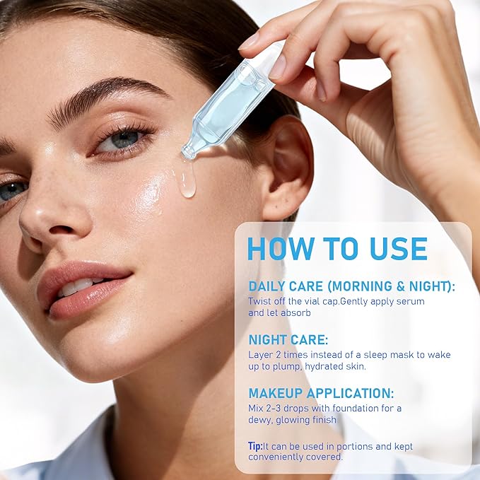 Salmon DNA PDRN Korean Collagen Hyaluronic Acid Ampoule, Anti-Aging Hydrating Serum with Glutathione, Niacinamide & 5000ppm Salmon Egg DNA, Firming Brightening Improves skin Radiance 0.05 fl.oz x 40e