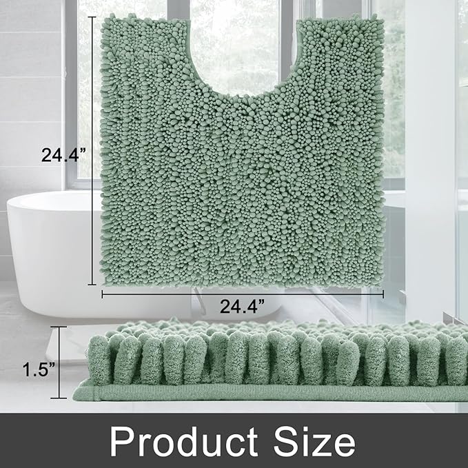 Yimobra Toilet Rug U Shaped Washable 24x20 Inch - Ultra Soft Absorbent Chenille Bath Rugs for Toilet, Quick Dry & Machine Washable, Non Slip Contour Bathroom Mat, Green