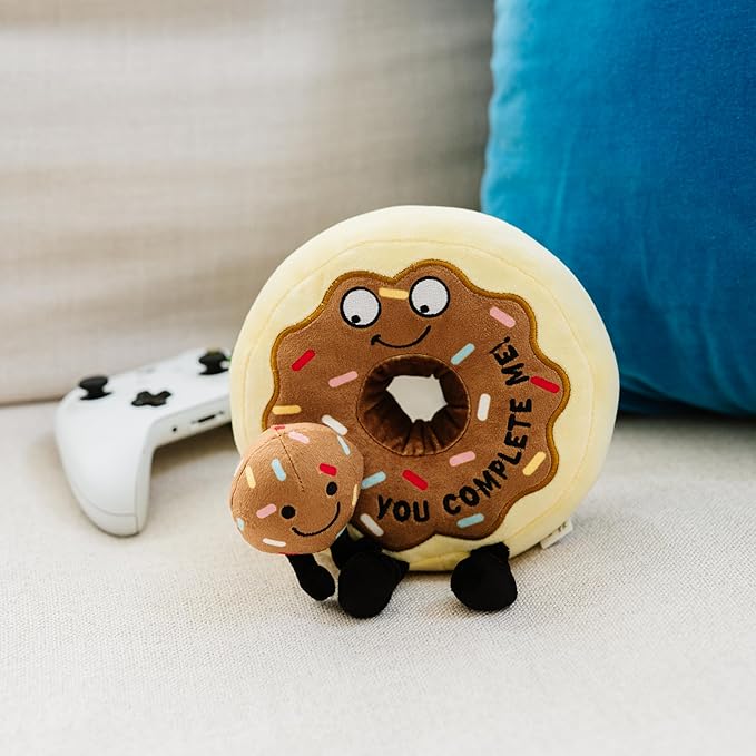 Punchkins Donut Plushie - You Complete Me Cute Donut Plush, Gift for Couple (Girlfriend, Boyfriend, Wife, Husband), Food Plush Toy for Gifting