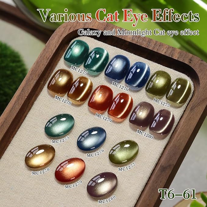 Double Rhythm Cat Eye Gel Nail Polish Set of 6 Same Color Same Bottle 0.5 Oz Shimmer Glitter with Magnet Holographic Reflective Magnetic UV Nail Polish Kit at Home (Green Navy Blue Black-T6-61)