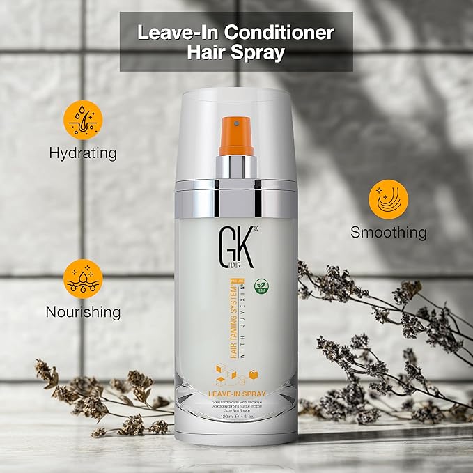 GK HAIR Vegan Leave In Conditioner Spray – Lightweight Detangler Spray For Frizz Control & Heat Protectant for All Hair Types, 120ml