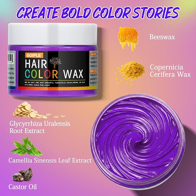 4Pcs Temporary Hair Color Wax for Christmas Party, Daily Party Cosplay Stocking Stuffers DIY Washable Hair Chalk Natural Instant Hair Color for Women Temporary Hair Dye for Kids Teens Women Men 40g