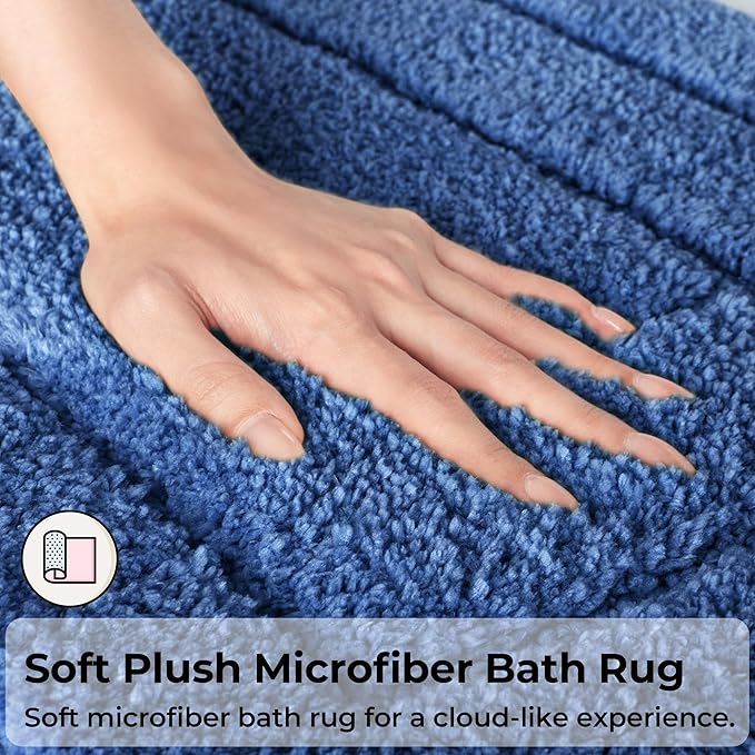 GRANNY SAYS Bathroom Rugs Sets 2 Piece,Soft Bath Mats for Bathroom, Bath Rugs Non Slip Washable, Absorbent Bath Rug for Tub, Shower and Toilet, Bath Mat Set (Blue, 20" x 32" + 16" x 24")